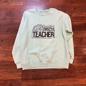 Jerzees Mint Green Thankful Teacher Crewneck Sweater